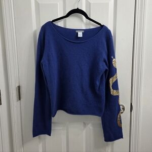 Frost Blue Sweater with Gold Snake Design